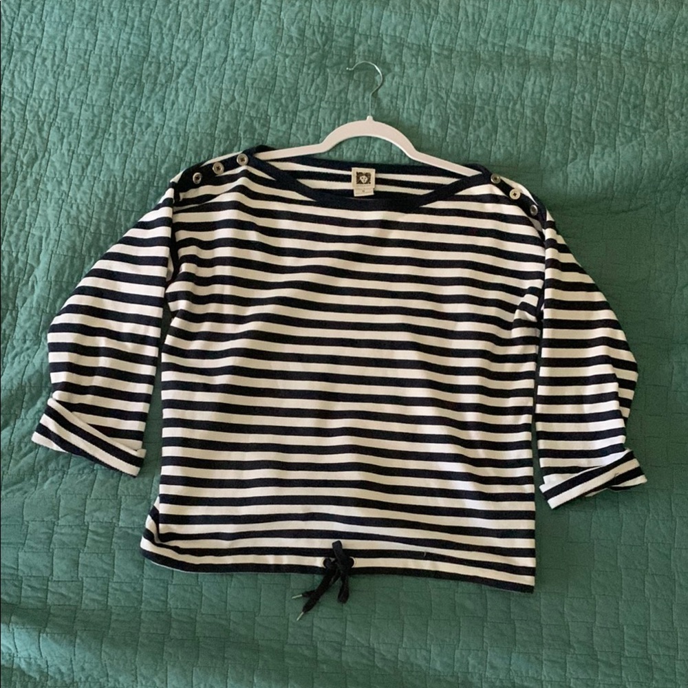 Anne Klein Striped Navy and White Top with Button Detail